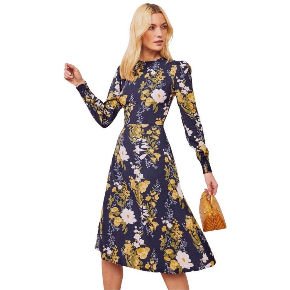 Reformation Kellan in Graciella Yellow Blue Floral Dress Size 4